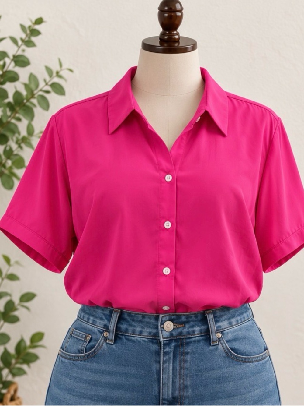 SHEIN Hot Pink Short Sleeve Button-Down Shirt